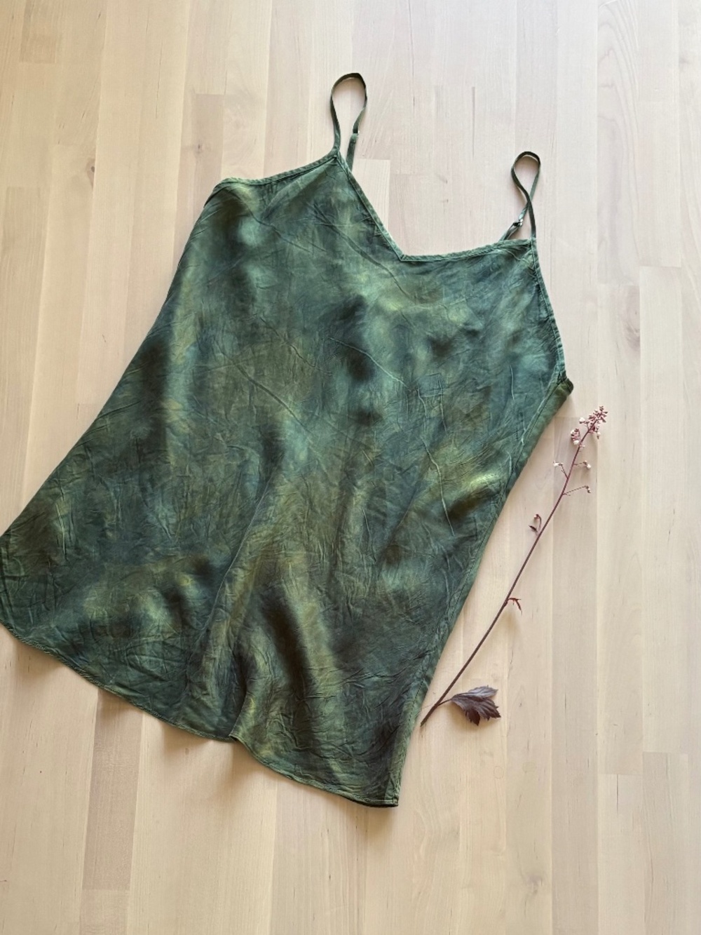 NWOT Silk Camisole Top - Hand -Dyed Forest Green Boho Size L (Large)